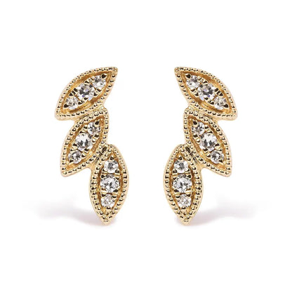 10k Yellow Gold 1/10 Cttw Diamond Triple Leaf Stud Earring (h-i Color I1-i2 Clarity) - Fine Jewelry us Direct