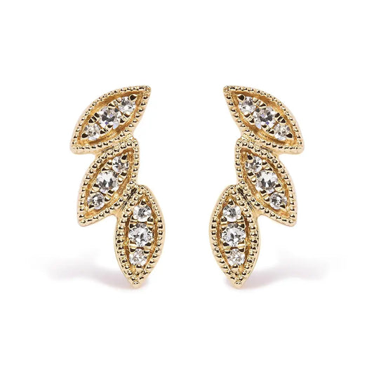 10k Yellow Gold 1/10 Cttw Diamond Triple Leaf Stud Earring (h-i Color I1-i2 Clarity) - Fine Jewelry us Direct