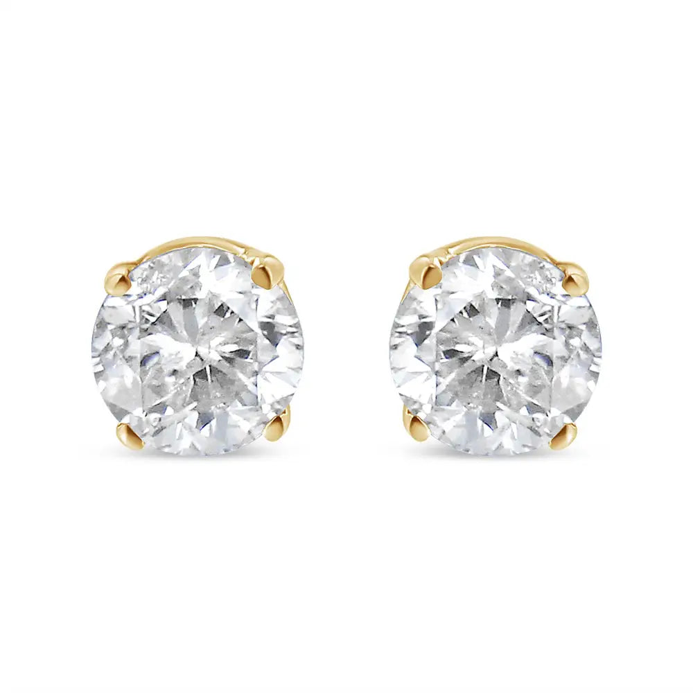 10k Yellow Gold 1/10 Cttw Round Brilliant-cut Diamond Classic 4-prong Stud Earrings (k-l Color I1-i2 Clarity) - Fine