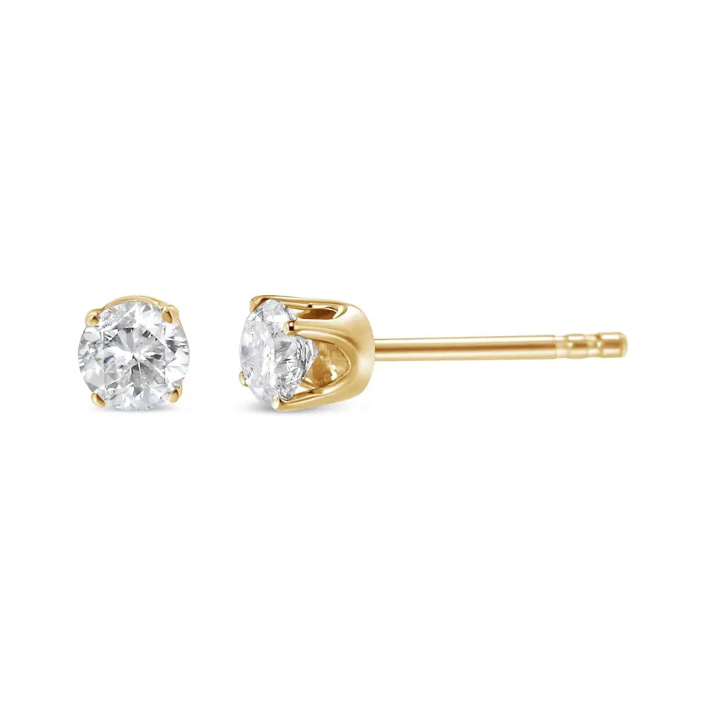 10k Yellow Gold 1/10 Cttw Round Brilliant-cut Diamond Classic 4-prong Stud Earrings (k-l Color I1-i2 Clarity) - Fine