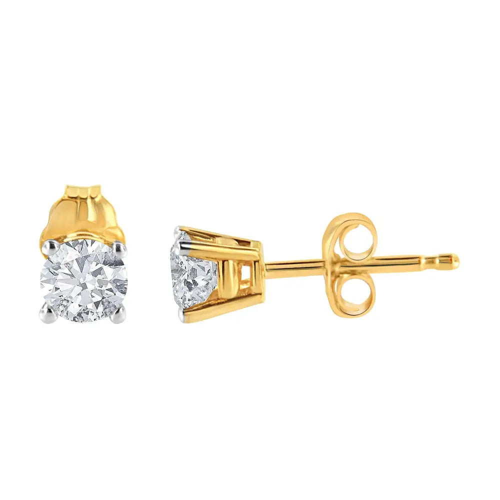 10k Yellow Gold 1/10 Cttw Round Brilliant-cut Diamond Classic 4-prong Stud Earrings (k-l Color I1-i2 Clarity) - Fine