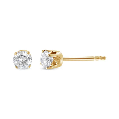 10k Yellow Gold 1/10 Cttw Round Brilliant-cut Near Colorless Diamond Classic 4-prong Stud Earrings (j-k Color I1-i2