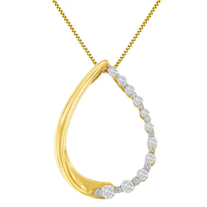 10k Yellow Gold 1/10 Cttw Round Cut Diamond Tear Drop Pendant Necklace (h-i I1-i2) - Fine Jewelry us Direct