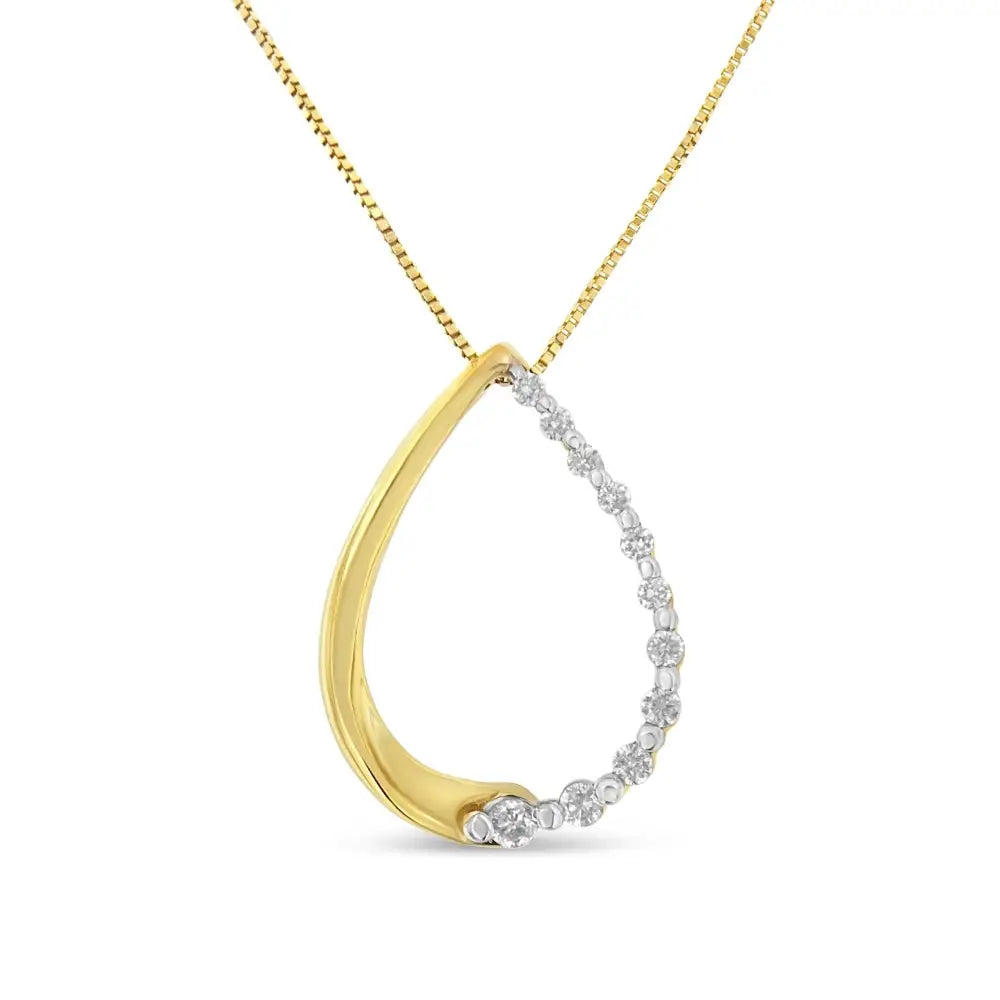 10k Yellow Gold 1/10 Cttw Round Cut Diamond Tear Drop Pendant Necklace (h-i I1-i2) - Fine Jewelry us Direct