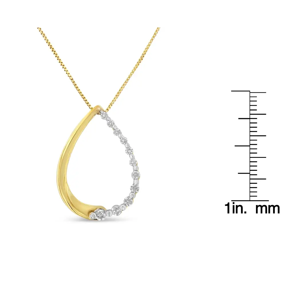 10k Yellow Gold 1/10 Cttw Round Cut Diamond Tear Drop Pendant Necklace (h-i I1-i2) - Fine Jewelry us Direct