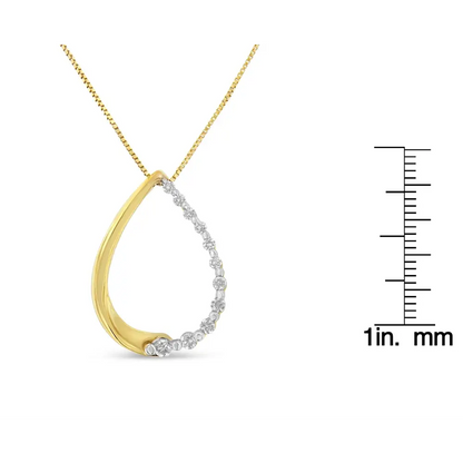 10k Yellow Gold 1/10 Cttw Round Cut Diamond Tear Drop Pendant Necklace (h-i I1-i2) - Fine Jewelry us Direct