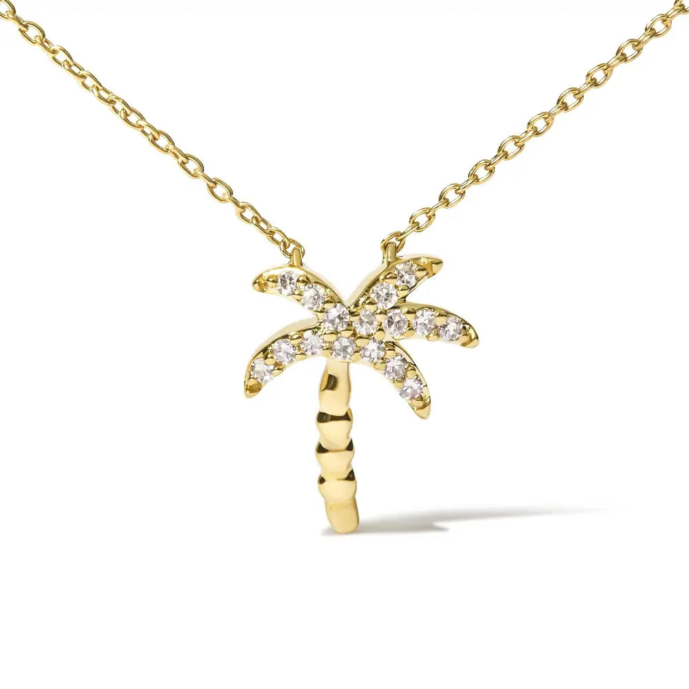 10k Yellow Gold 1/10 Cttw Round Diamond Palm Tree 18’’ Inch Pendant Necklace (h-i Color I1-i2 Clarity) - Fine