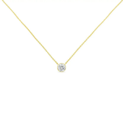 10k Yellow Gold 1/2 Carat Round Brilliant-cut Diamond Modern Bezel-set Solitaire 16’’-18’’ Pendant Necklace