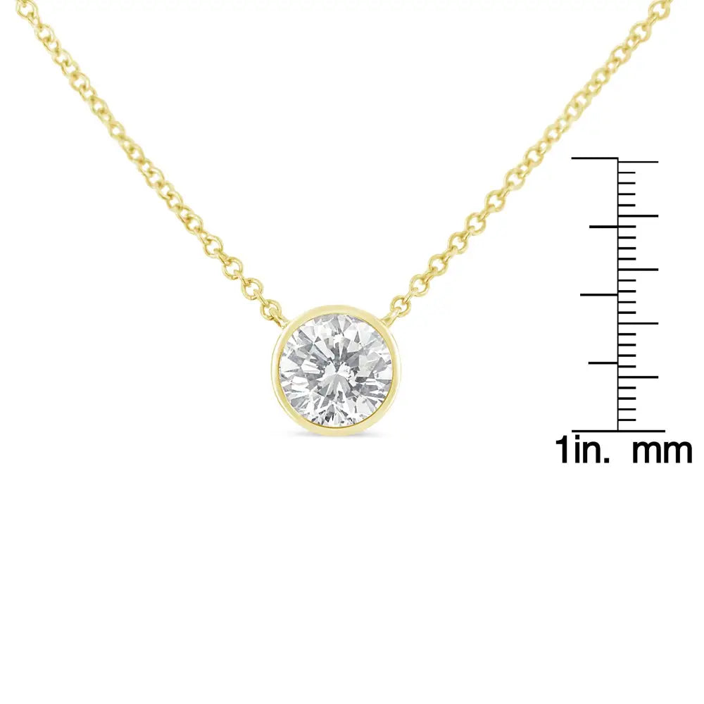 10k Yellow Gold 1/2 Carat Round Brilliant-cut Diamond Modern Bezel-set Solitaire 16’’-18’’ Pendant Necklace