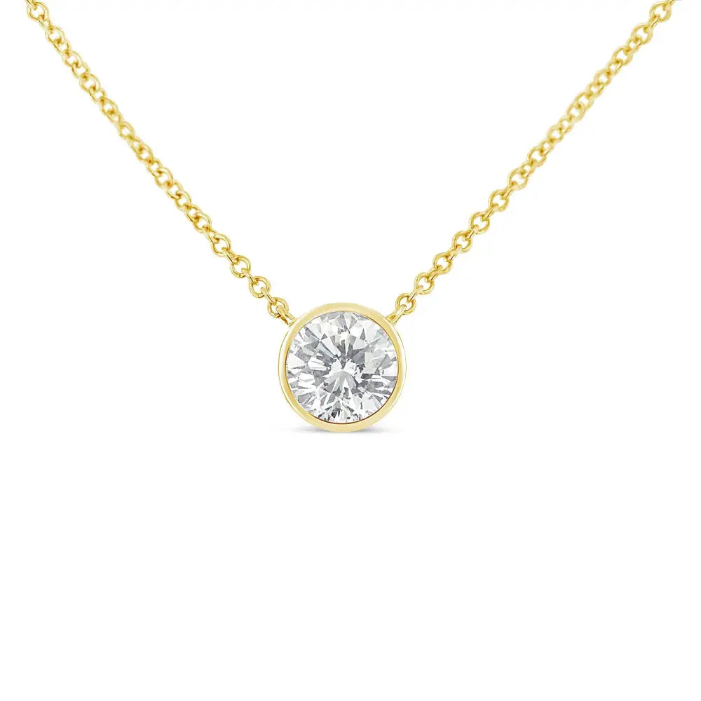 10k Yellow Gold 1/2 Carat Round Brilliant-cut Diamond Modern Bezel-set Solitaire 16’’-18’’ Pendant Necklace