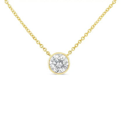 10k Yellow Gold 1/2 Carat Round Brilliant-cut Diamond Modern Bezel-set Solitaire 16’’-18’’ Pendant Necklace