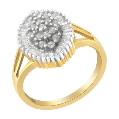 10k Yellow Gold 1/2 Cttw Baguette & Round Diamond Marquise-shaped Cluster Halo Ring (i-j Color I3 Clarity) - Fine