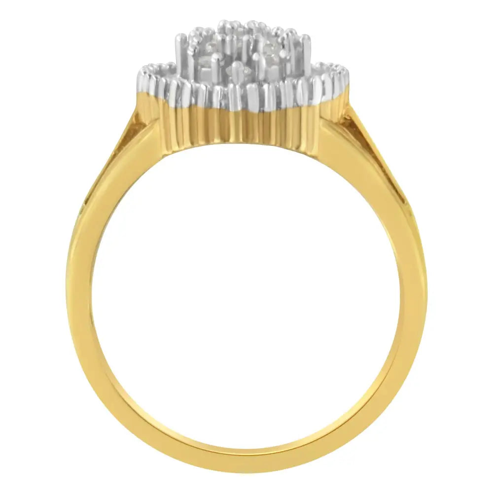 10k Yellow Gold 1/2 Cttw Baguette & Round Diamond Marquise-shaped Cluster Halo Ring (i-j Color I3 Clarity) - Fine