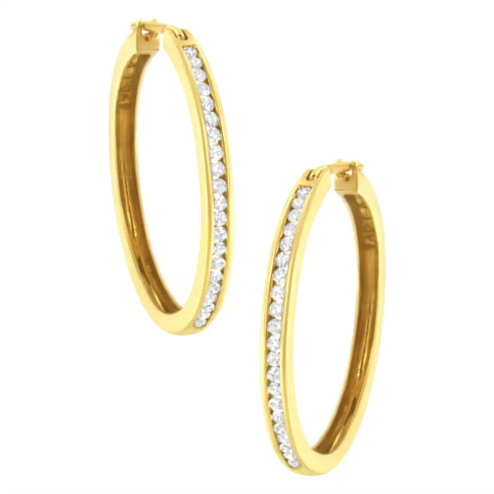 10k Yellow Gold 1/2 Cttw Channel Set Diamond Hoop Earrings (i-j Clarity I1-i2 Color) - Fine Jewelry us Direct