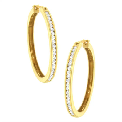 10k Yellow Gold 1/2 Cttw Channel Set Diamond Hoop Earrings (i-j Clarity I1-i2 Color) - Fine Jewelry us Direct