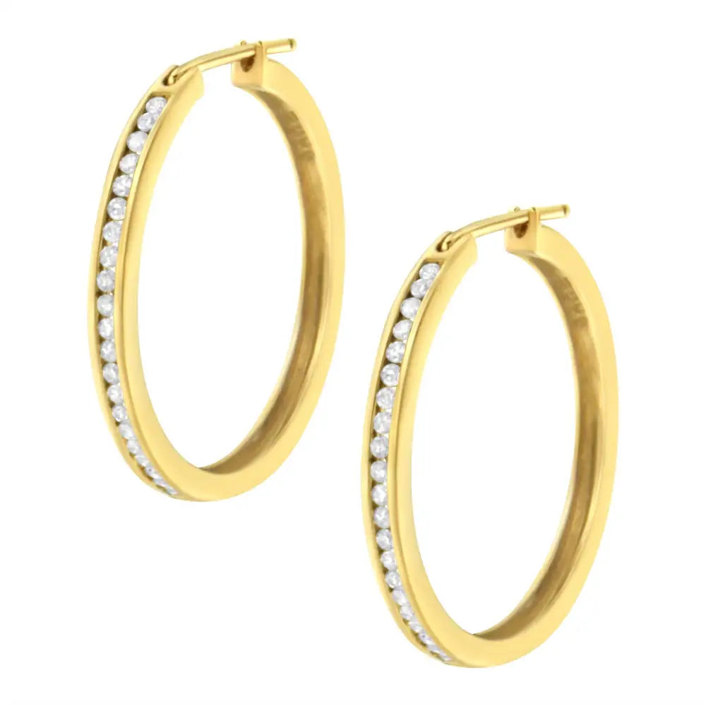 10k Yellow Gold 1/2 Cttw Channel Set Diamond Hoop Earrings (i-j Clarity I1-i2 Color) - Fine Jewelry us Direct