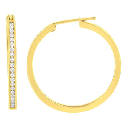 10k Yellow Gold 1/2 Cttw Channel Set Diamond Hoop Earrings (i-j Clarity I1-i2 Color) - Fine Jewelry us Direct