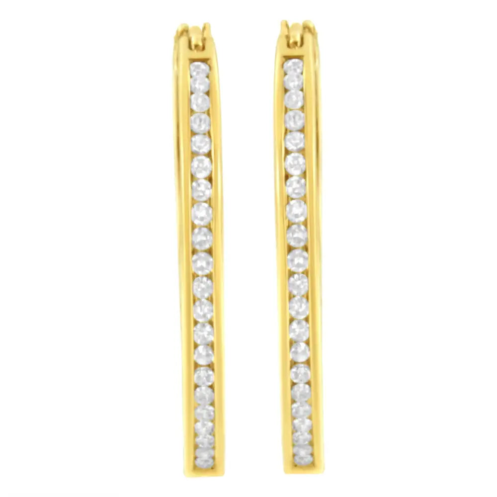 10k Yellow Gold 1/2 Cttw Channel Set Diamond Hoop Earrings (i-j Clarity I1-i2 Color) - Fine Jewelry us Direct