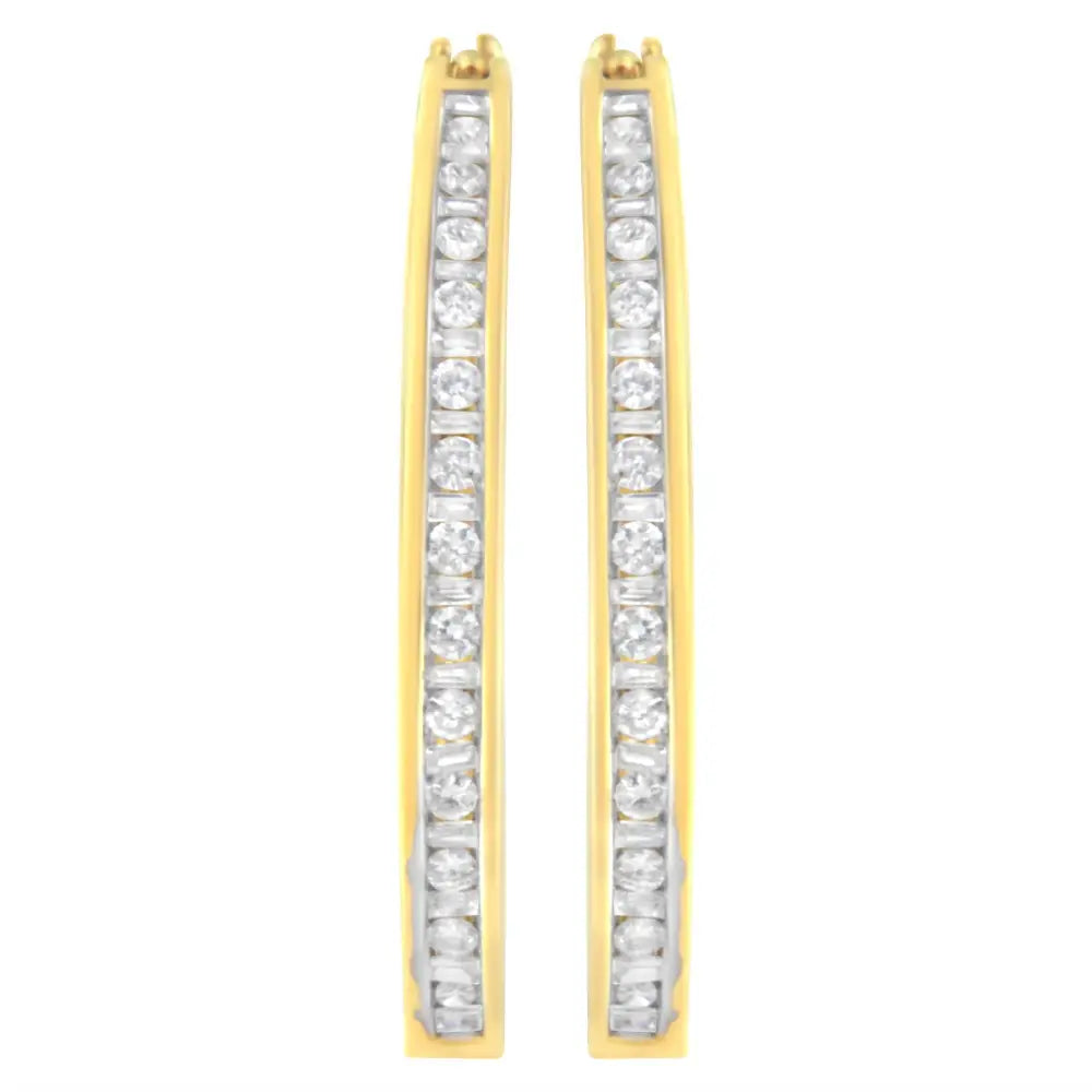 10k Yellow Gold 1/2 Cttw Channel Set Hoop Earrings (h-i Clarity Si2-i1 Color) - Fine Jewelry us Direct