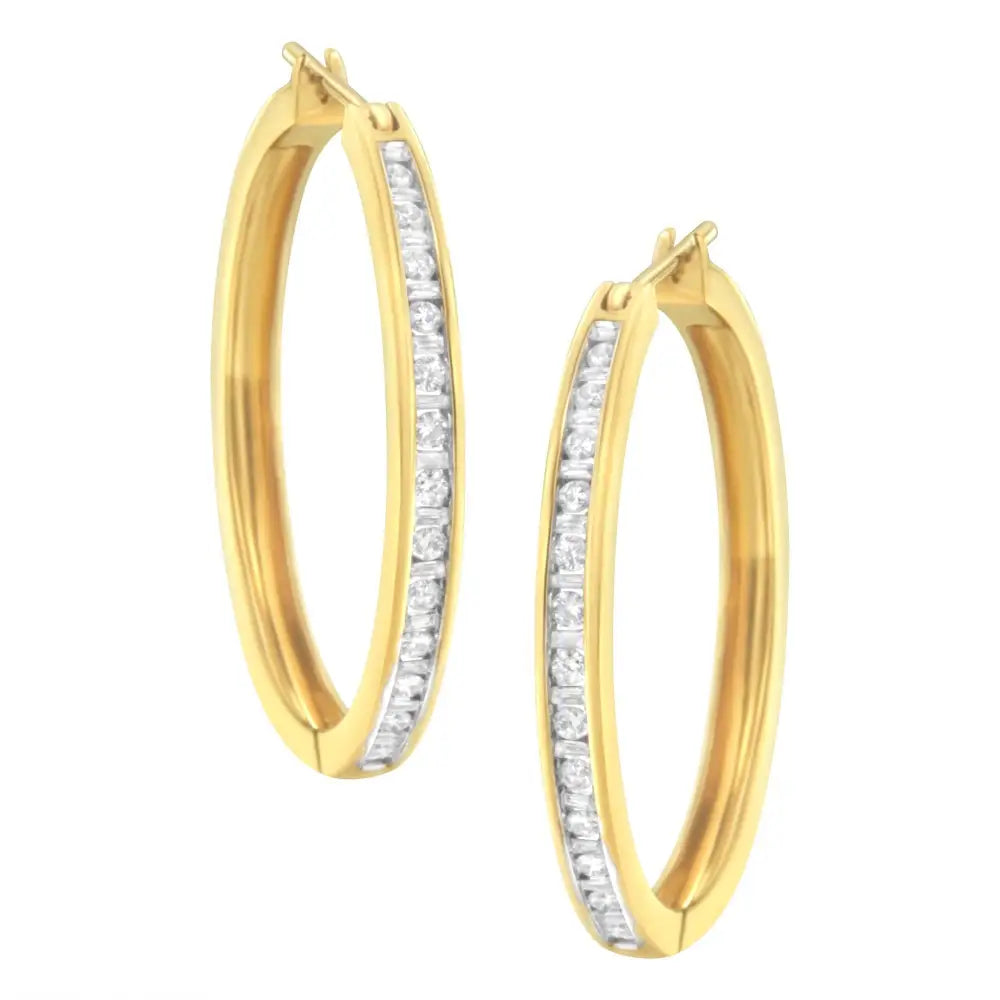 10k Yellow Gold 1/2 Cttw Channel Set Hoop Earrings (h-i Clarity Si2-i1 Color) - Fine Jewelry us Direct