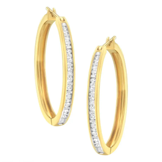 10k Yellow Gold 1/2 Cttw Channel Set Hoop Earrings (h-i Clarity Si2-i1 Color) - Fine Jewelry us Direct