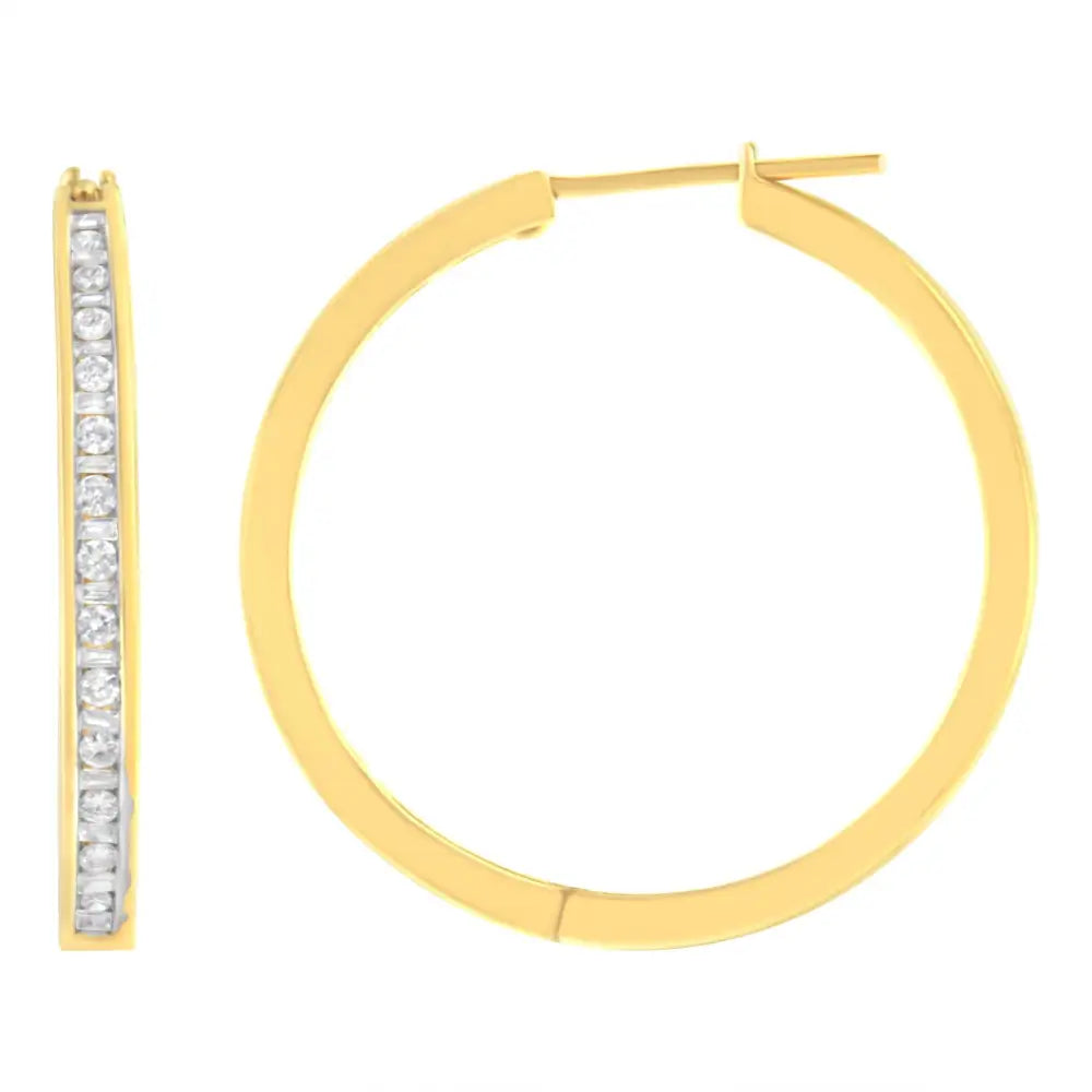 10k Yellow Gold 1/2 Cttw Channel Set Hoop Earrings (h-i Clarity Si2-i1 Color) - Fine Jewelry us Direct