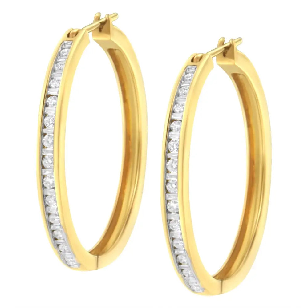 10k Yellow Gold 1/2 Cttw Channel Set Hoop Earrings (h-i Clarity Si2-i1 Color) - Fine Jewelry us Direct