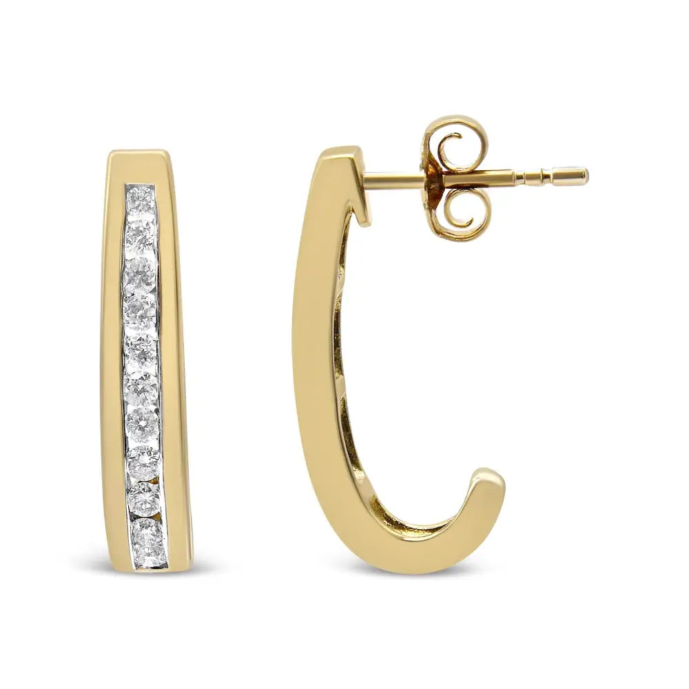 10k Yellow Gold 1/2 Cttw Channel Set Lab Grown Round Diamond J-hoop Earrings (g-h Color I1-i2 Clarity) - Fine Jewelry