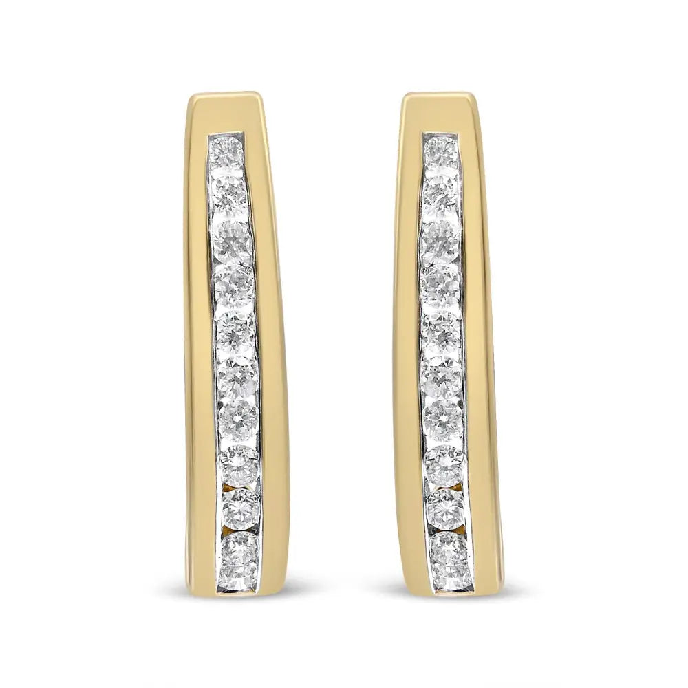 10k Yellow Gold 1/2 Cttw Channel Set Lab Grown Round Diamond J-hoop Earrings (g-h Color I1-i2 Clarity) - Fine Jewelry