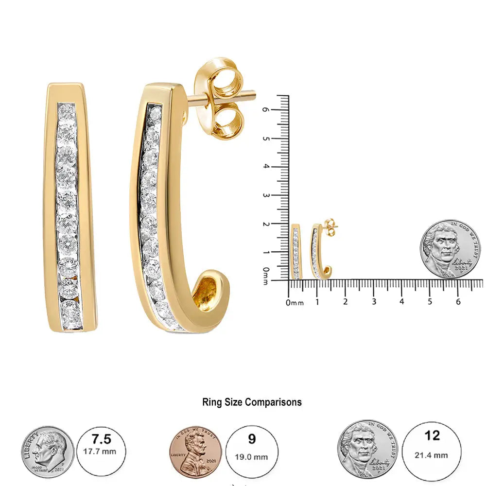 10k Yellow Gold 1/2 Cttw Channel Set Lab Grown Round Diamond J-hoop Earrings (g-h Color I1-i2 Clarity) - Fine Jewelry