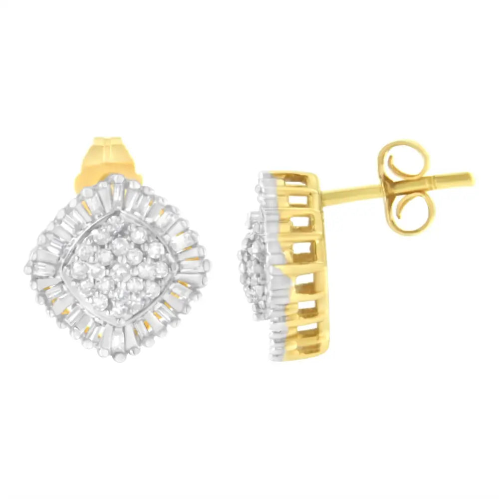 10k Yellow Gold 1/2 Cttw Diamond Cluster Cocktail Stud Earrings (i-j I1-i2) - Fine Jewelry us Direct