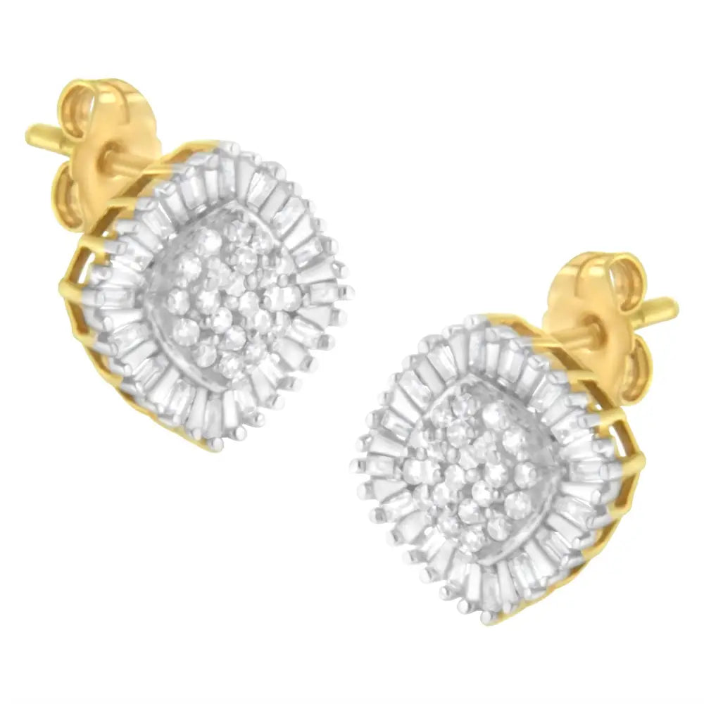 10k Yellow Gold 1/2 Cttw Diamond Cluster Cocktail Stud Earrings (i-j I1-i2) - Fine Jewelry us Direct