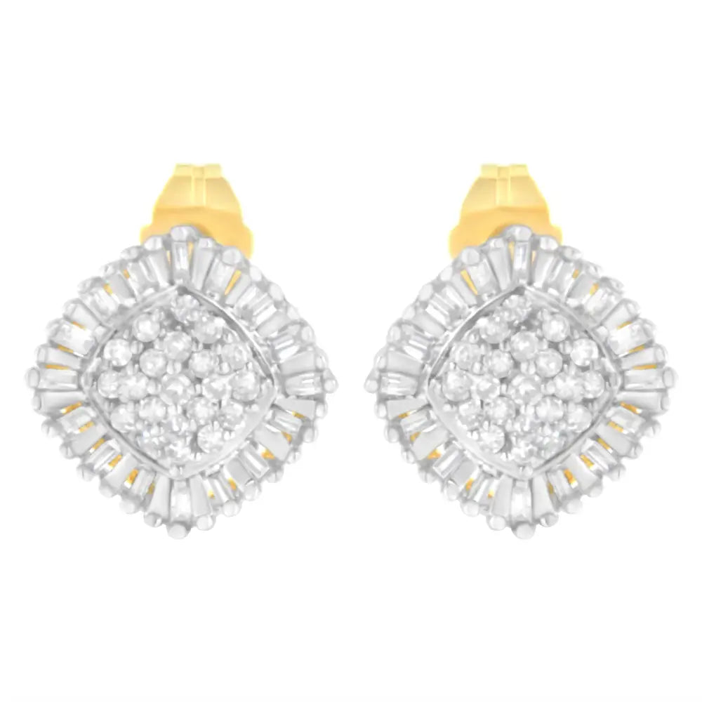 10k Yellow Gold 1/2 Cttw Diamond Cluster Cocktail Stud Earrings (i-j I1-i2) - Fine Jewelry us Direct