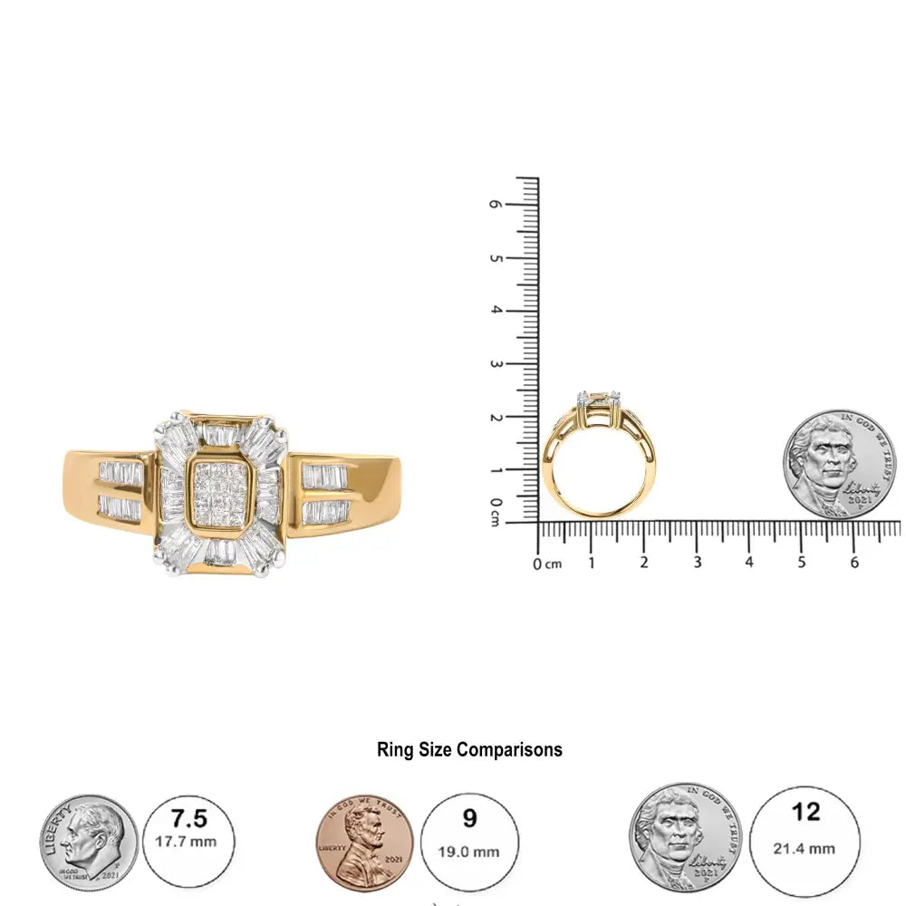 10k Yellow Gold 1/2 Cttw Diamond Composite and Halo Ring (h-i Color Si1-si2 Clarity) - Fine Jewelry us Direct