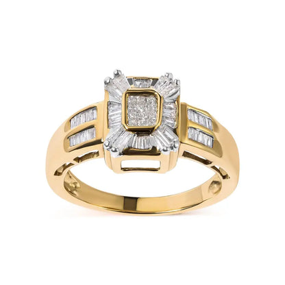 10k Yellow Gold 1/2 Cttw Diamond Composite and Halo Ring (h-i Color Si1-si2 Clarity) - Fine Jewelry us Direct