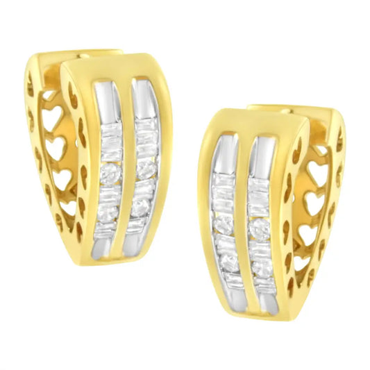 10k Yellow Gold 1/2 Cttw Diamond Huggy Heart Hoop Earrings (i-j Clarity I2-i3 Color) - Fine Jewelry us Direct