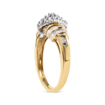 10k Yellow Gold 1/2 Cttw Diamond Pear Shaped Head and Multi Row Channel Set Shank Ring (h-i Color Si2-i1 Clarity)