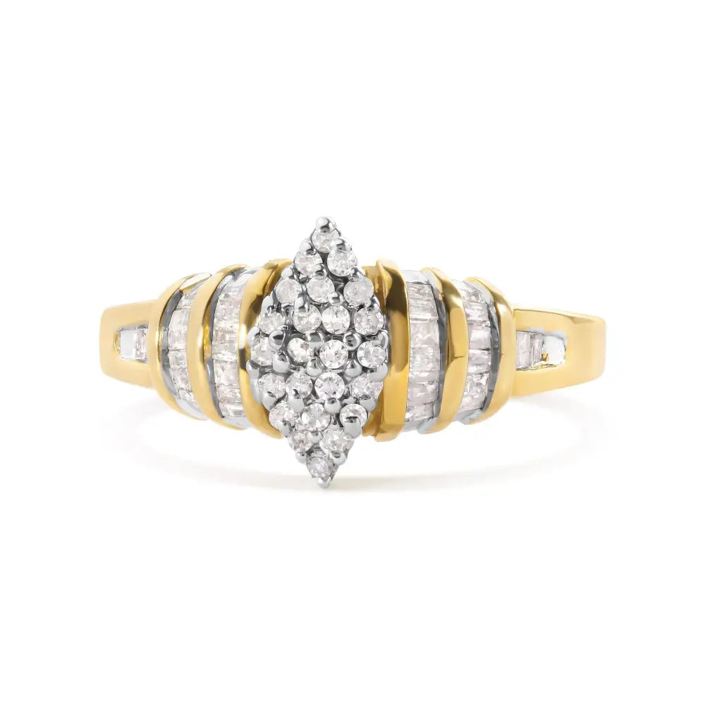 10k Yellow Gold 1/2 Cttw Diamond Pear Shaped Head and Multi Row Channel Set Shank Ring (h-i Color Si2-i1 Clarity)