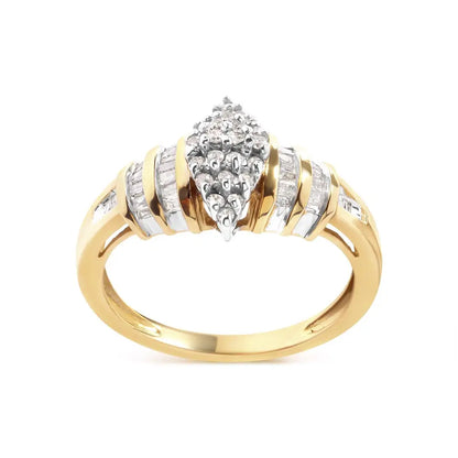 10k Yellow Gold 1/2 Cttw Diamond Pear Shaped Head and Multi Row Channel Set Shank Ring (h-i Color Si2-i1 Clarity)