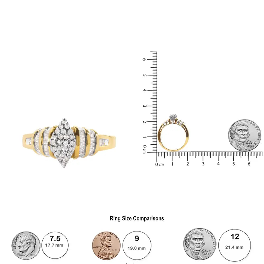 10k Yellow Gold 1/2 Cttw Diamond Pear Shaped Head and Multi Row Channel Set Shank Ring (h-i Color Si2-i1 Clarity)