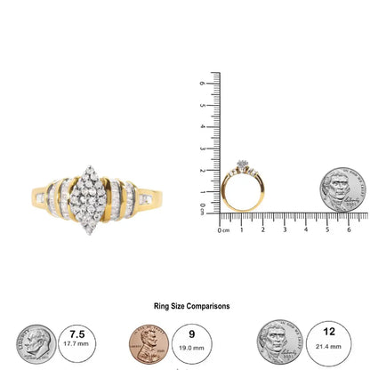 10k Yellow Gold 1/2 Cttw Diamond Pear Shaped Head and Multi Row Channel Set Shank Ring (h-i Color Si2-i1 Clarity)