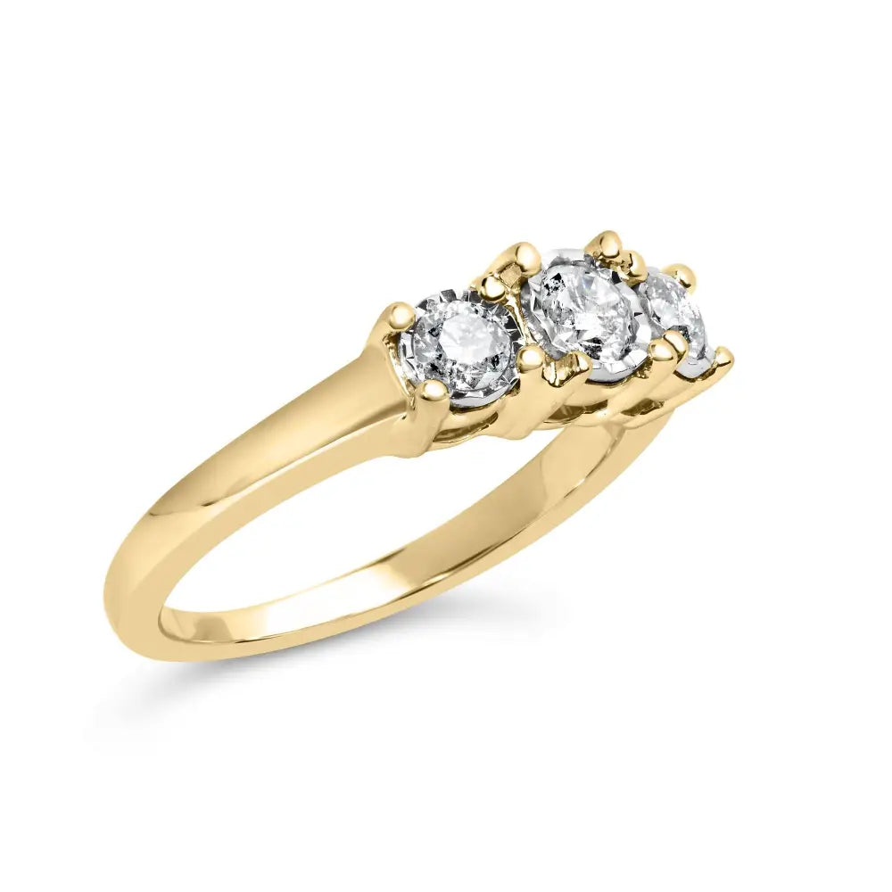 10k Yellow Gold 1/2 Cttw Miracle Set Round Diamond Three Stone Illusion Plate Ring (i-j Color I2-i3 Clarity) - Fine