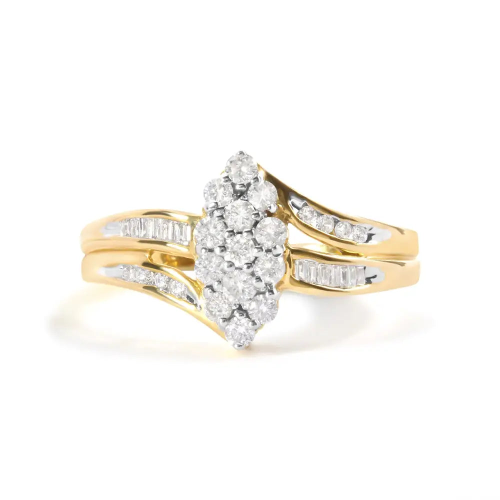 10k Yellow Gold 1/2 Cttw Pear Cluster and Channel Set Diamond Ring (h-i Color I1-i2 Clarity) - Fine Jewelry us Direct