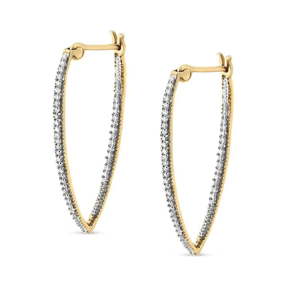 10k Yellow Gold 1/2 Cttw Prong Set Round-cut Diamond Modern Hoop Earrings (i-j Color Si1-si2 Clarity) - Fine Jewelry