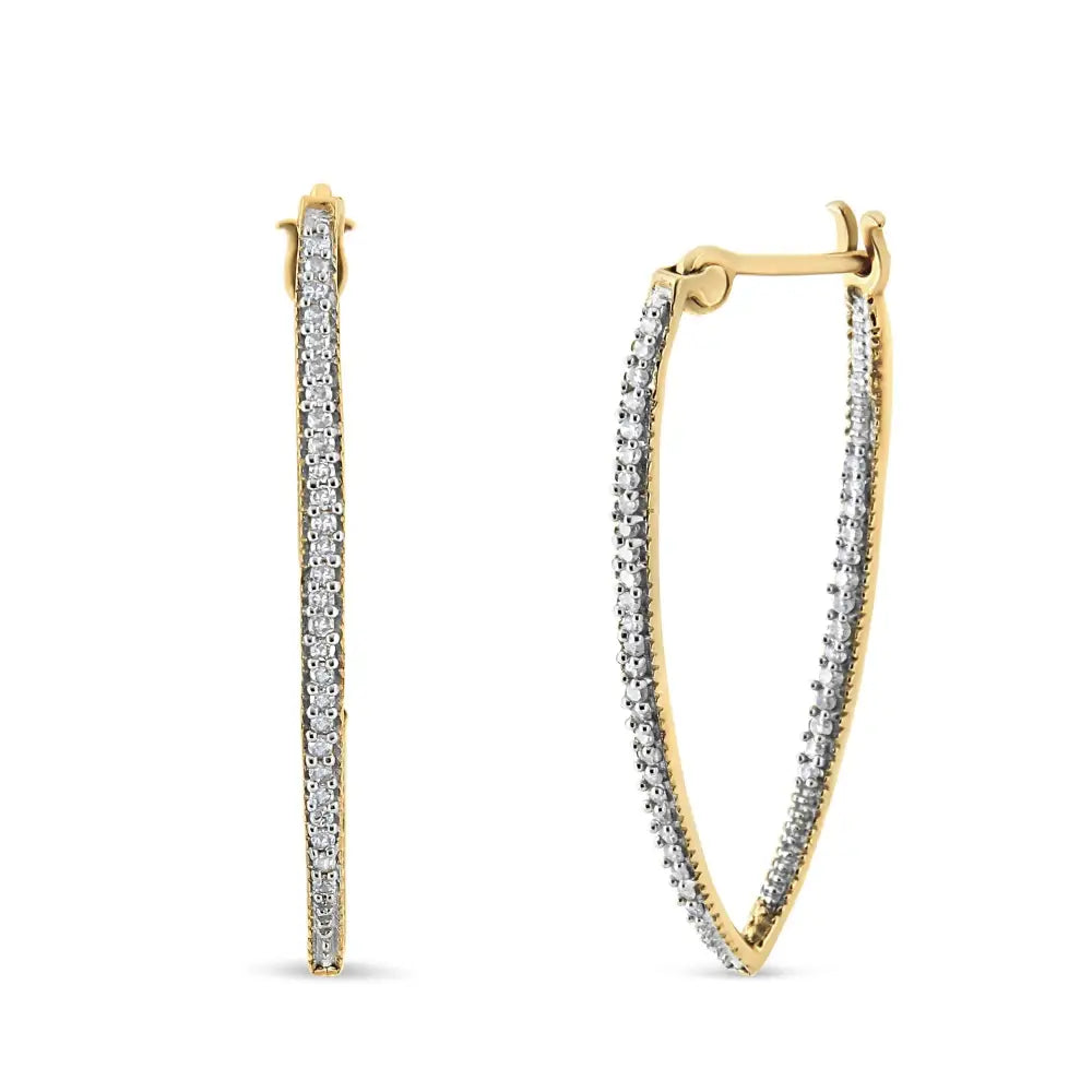 10k Yellow Gold 1/2 Cttw Prong Set Round-cut Diamond Modern Hoop Earrings (i-j Color Si1-si2 Clarity) - Fine Jewelry