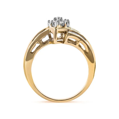 10k Yellow Gold 1/2 Cttw Round and Baguette-cut Diamond Cluster Head and Channel Set Shank Ring (h-i Color I1-i2