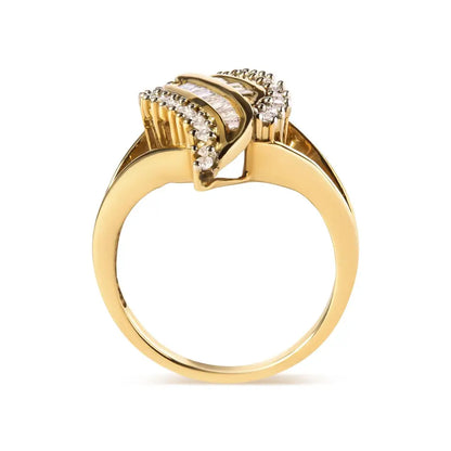 10k Yellow Gold 1/2 Cttw Round and Baguette Cut Diamond Cocktail Ring (h-i Color I1-i2 Clarity) - Fine Jewelry us Direct