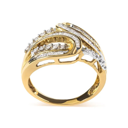 10k Yellow Gold 1/2 Cttw Round and Baguette Cut Diamond Open Space Bypass Ring (h-i Color Si2-i1 Clarity) - Fine