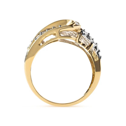 10k Yellow Gold 1/2 Cttw Round and Baguette Cut Diamond Open Space Bypass Ring (h-i Color Si2-i1 Clarity) - Fine