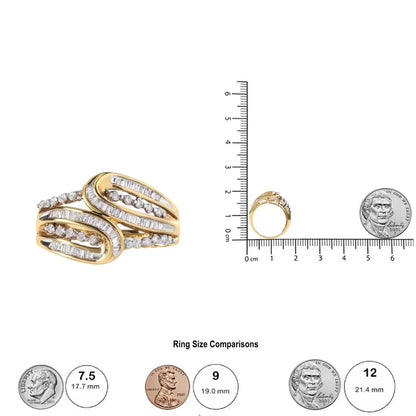 10k Yellow Gold 1/2 Cttw Round and Baguette Cut Diamond Open Space Bypass Ring (h-i Color Si2-i1 Clarity) - Fine